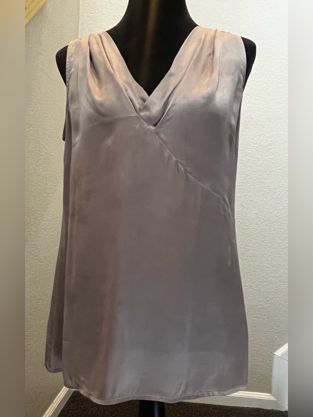 CAbi - Silk Sleeveless V-Neck Blouse in Taupe